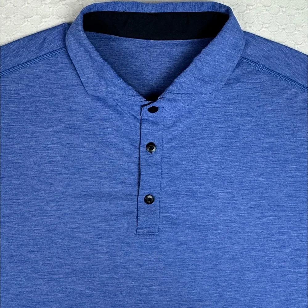 Lululemon Polo Shirt Golf Athleisure Men XL Blue Heather Athletic Stretch Casual